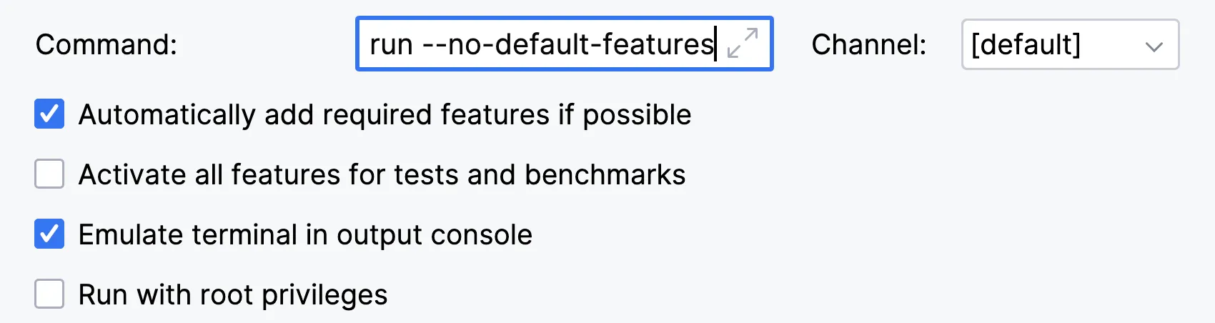 添加 --no-default-features 标志